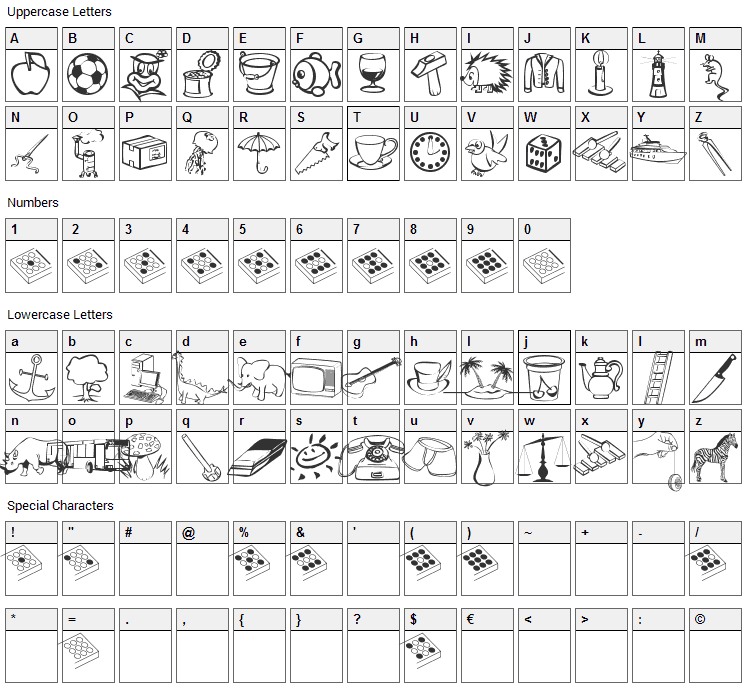 Alfabilder Font Character Map