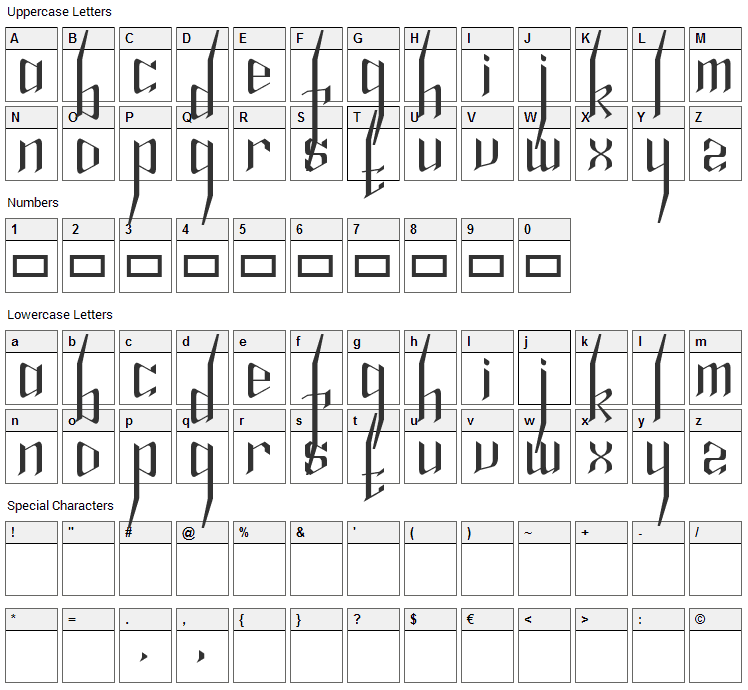 Alfheim Online Magic Spell Font Character Map