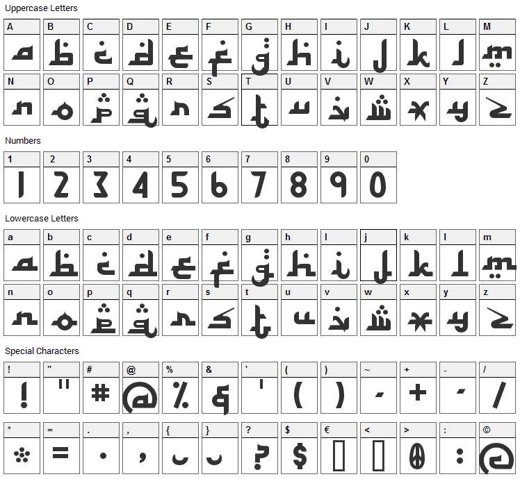 Alhambra Font Character Map