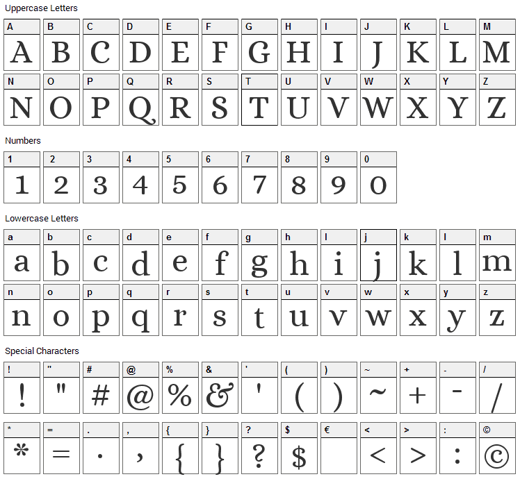 Alice Font Character Map