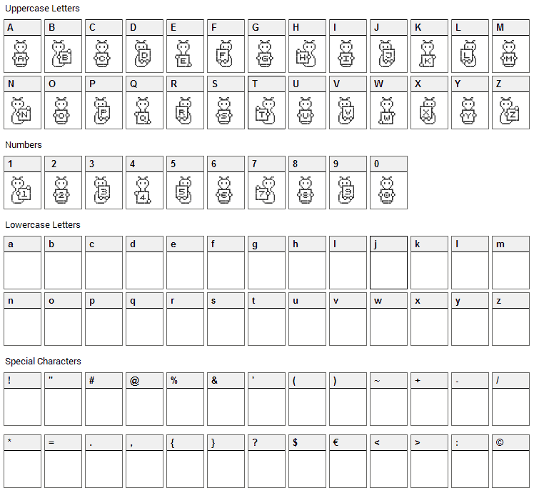 Alien ABC Font Character Map