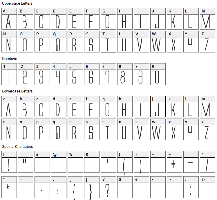 Alien League Font Character Map