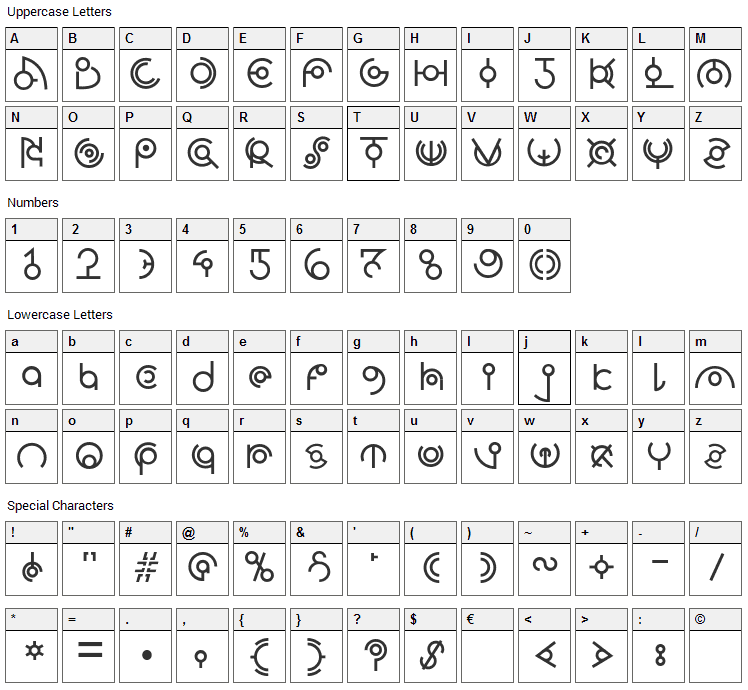 Alien Lines Font Character Map