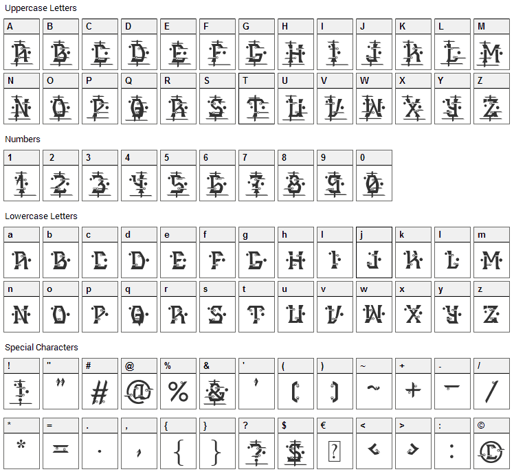 Alien Report 72 Font Character Map