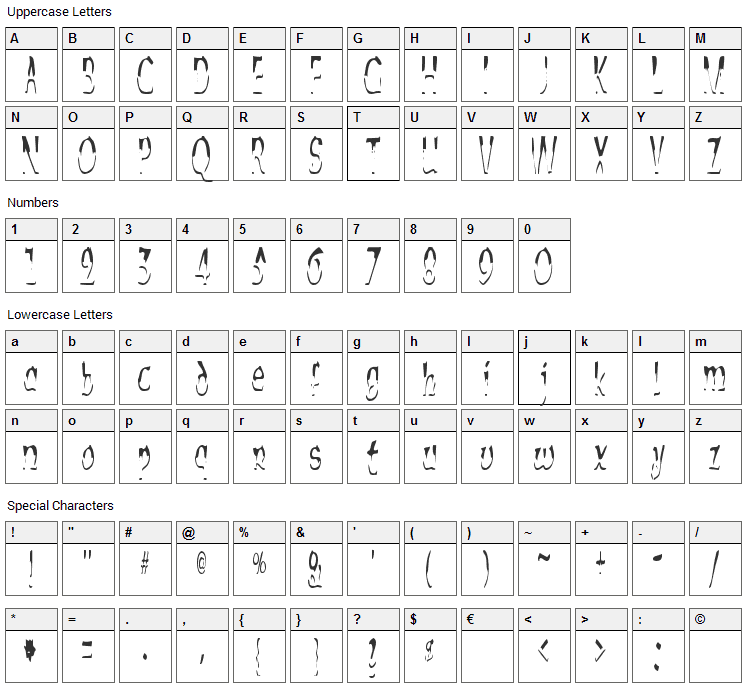 Alien Script Font Character Map