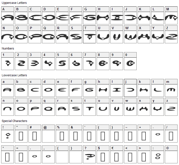 Alienation Font Character Map