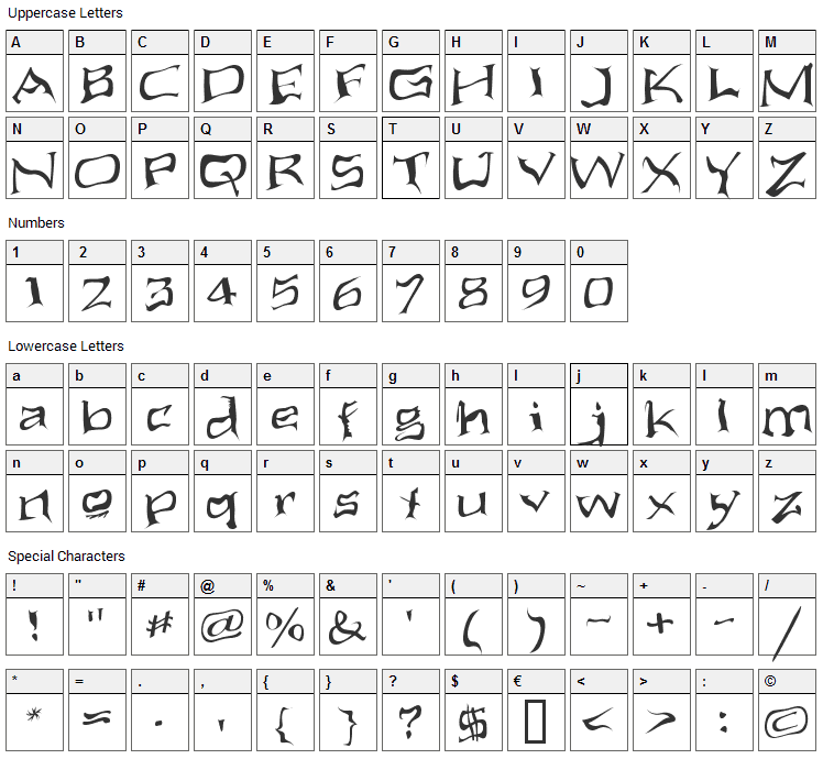 Aliens ate my mum Font Character Map