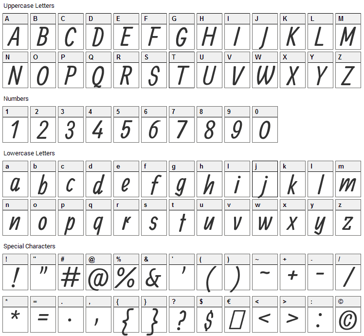 Allan Font Character Map