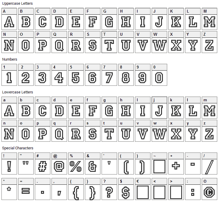 Allstar Font Character Map