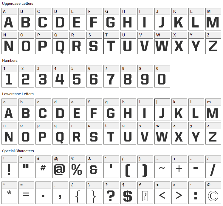 Allstar4 Font Character Map