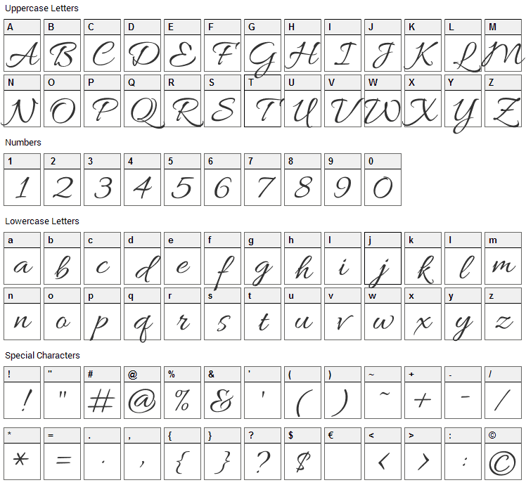 Allura Font Character Map