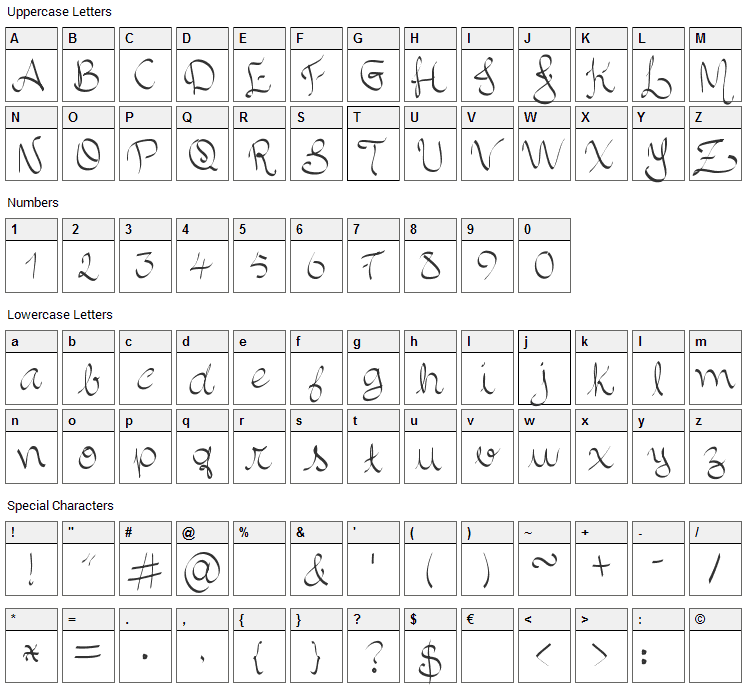 Allura Script Font Character Map