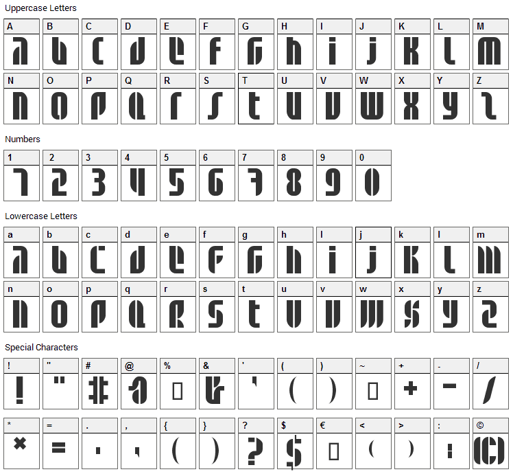 Alm Font Character Map