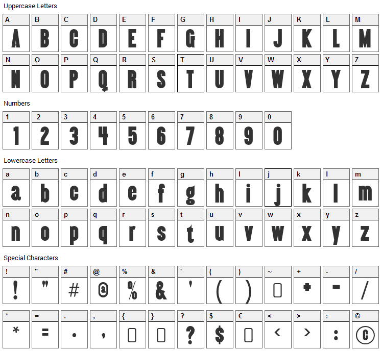 Almonte Font Character Map