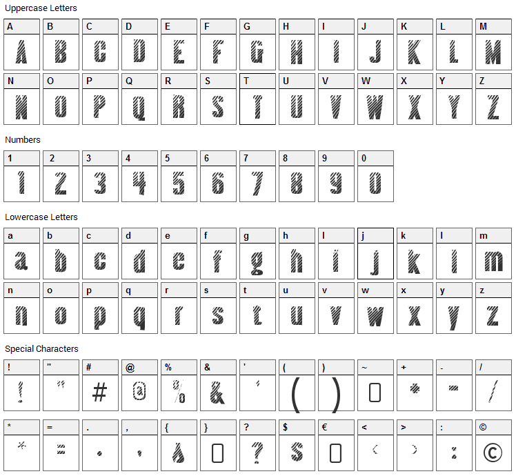 Almonte Woodgrain Font Character Map
