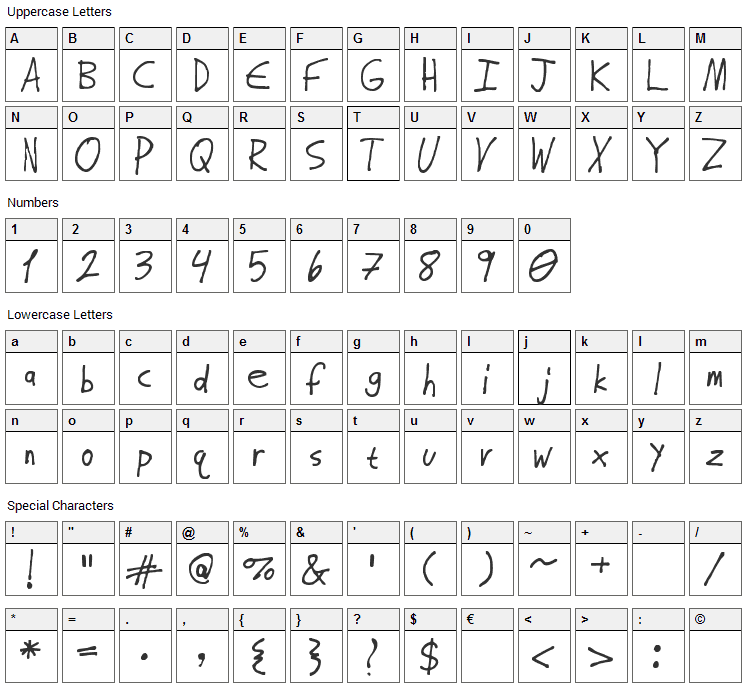 Almost Regular Font Character Map