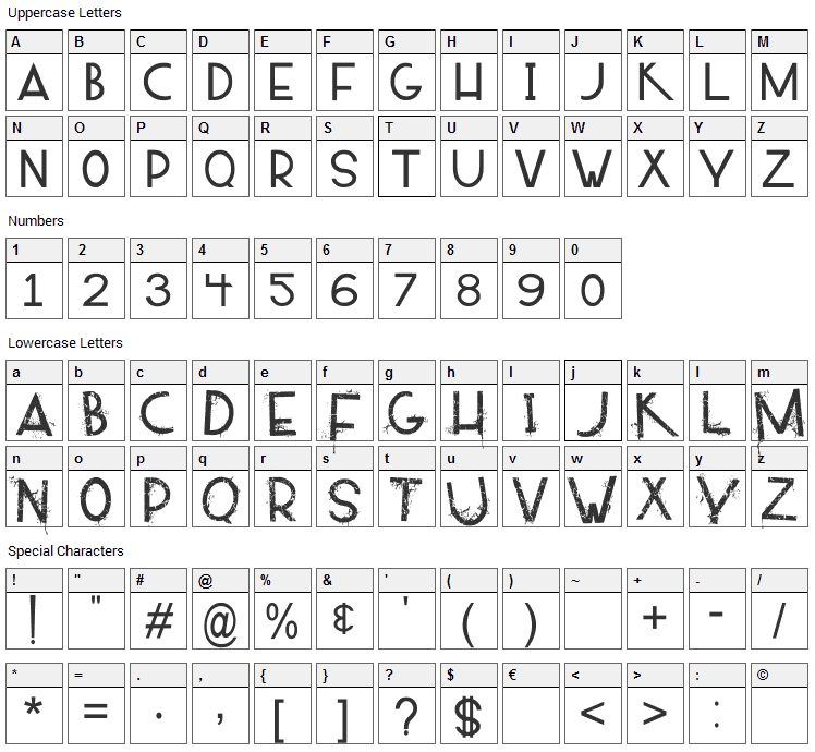 Alpaca 54 Font Character Map