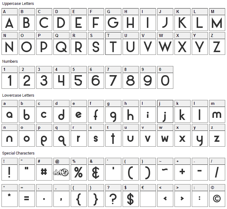 Alpaca Font Character Map