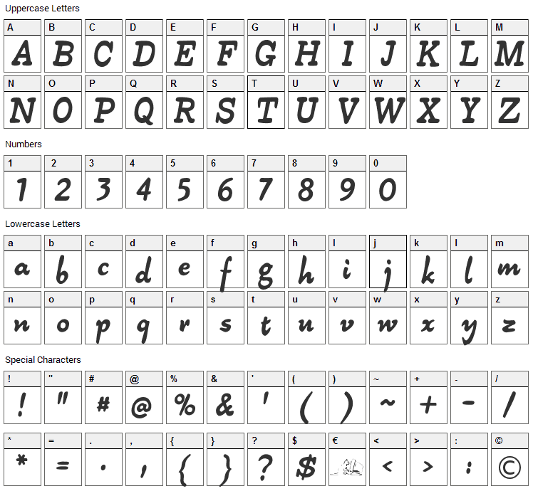 Alpha 54 Font Character Map