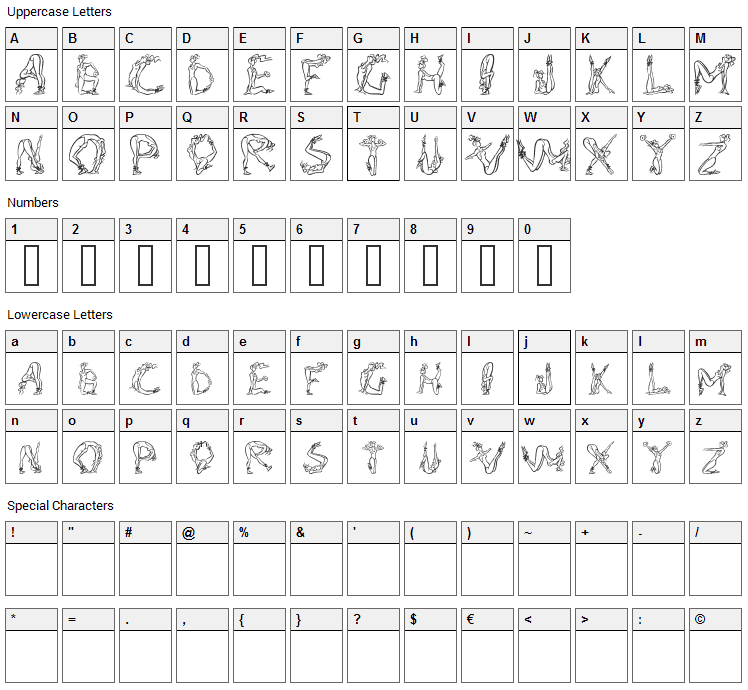 Alpha Fitness Font Character Map