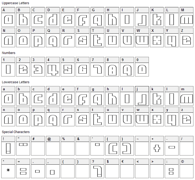 Alpha Flight Font Character Map