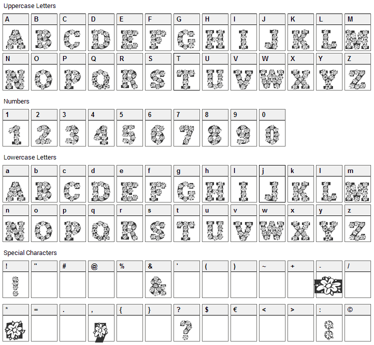 Alpha Flowers Font Character Map