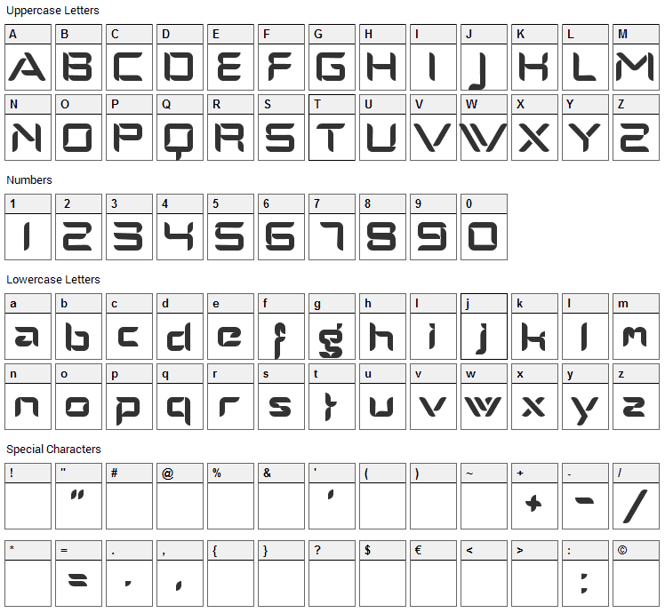 Alpha Male Modern Font Character Map