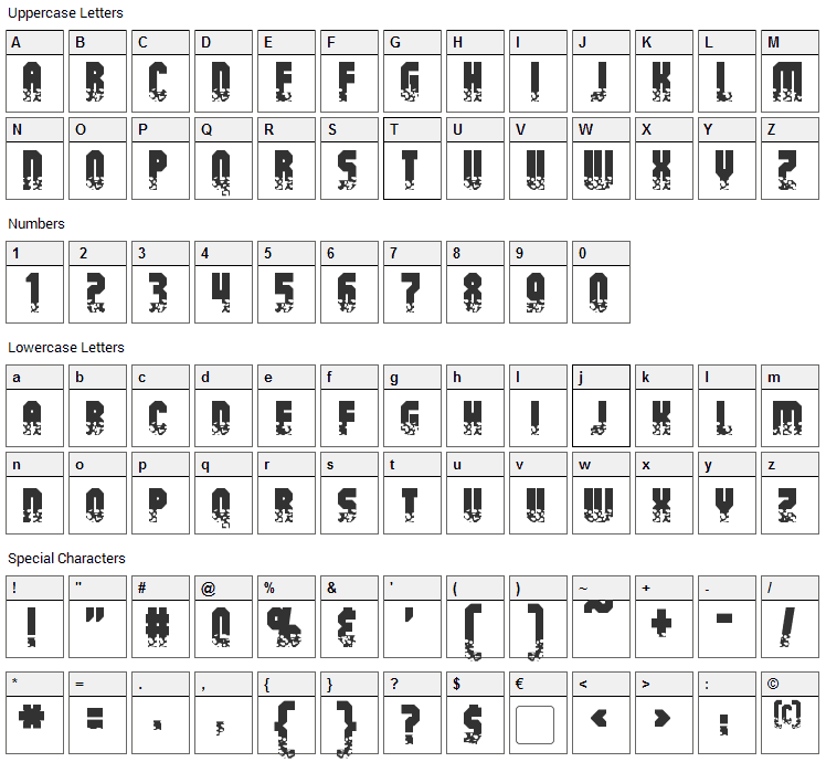 Alpha Mutation Font Character Map