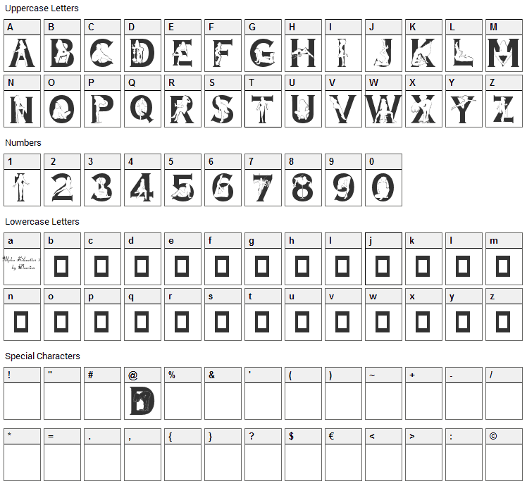 Alpha Silouettes Font Character Map