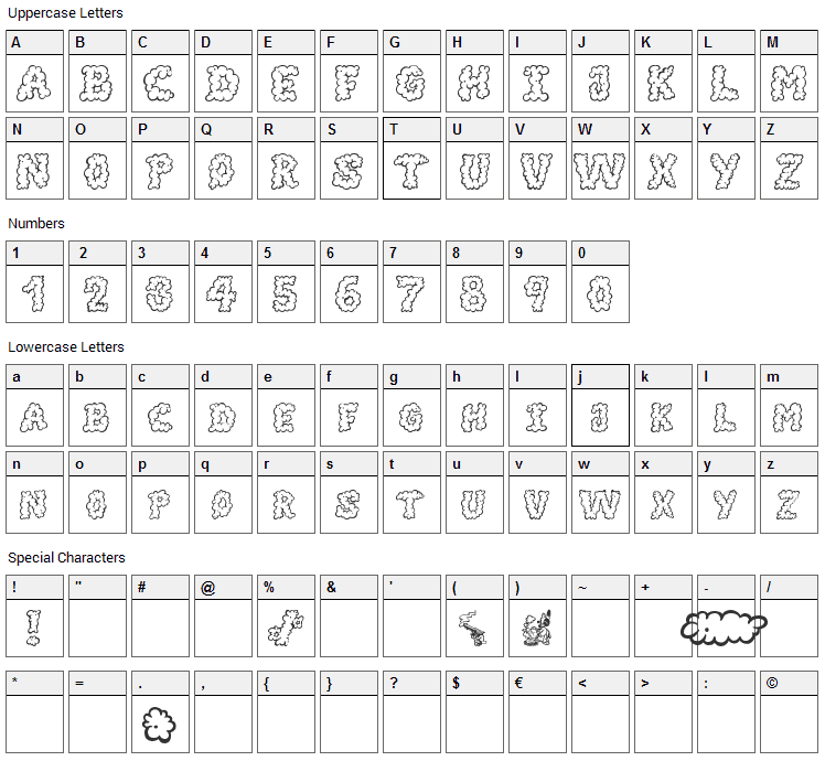 Alpha Smoke Font Character Map