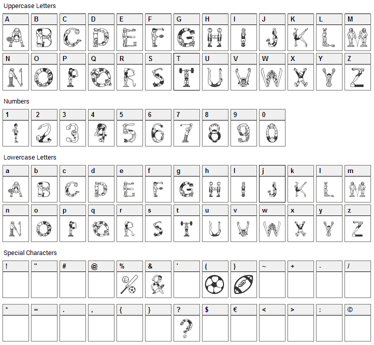 Alpha Sports Font Character Map