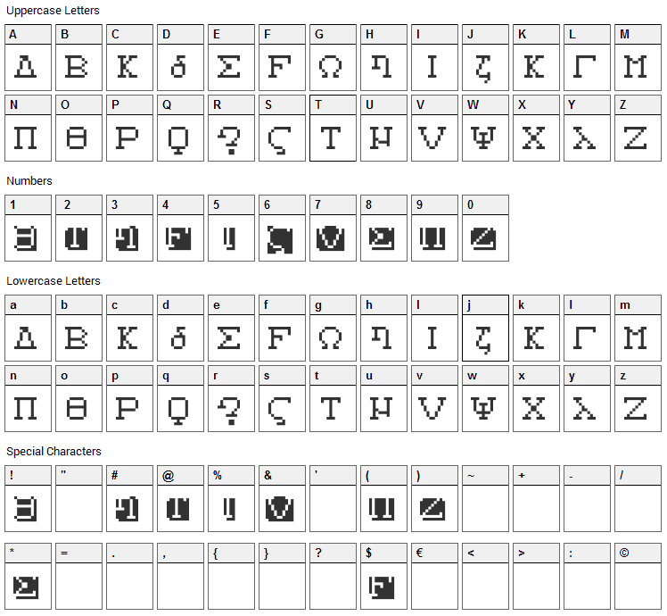 Alphabeta Font Character Map