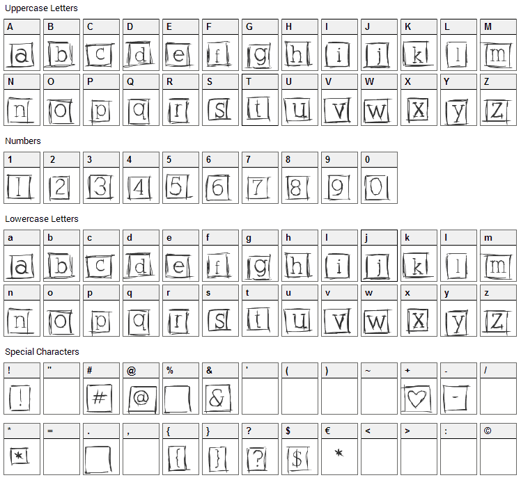 Alphabits Squared Font Character Map