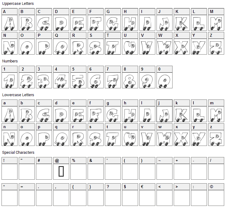 AlphaCar Font Character Map
