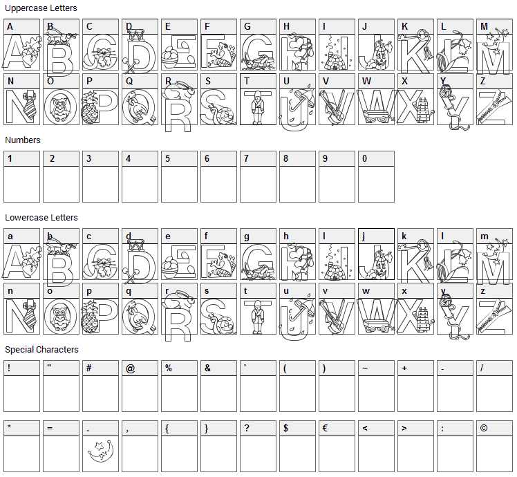 Alphapix Font Character Map