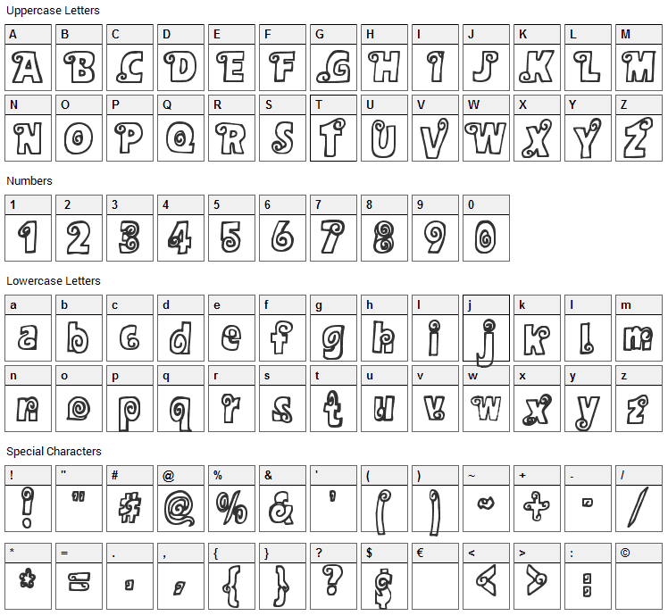 AlphaSnail Font Character Map