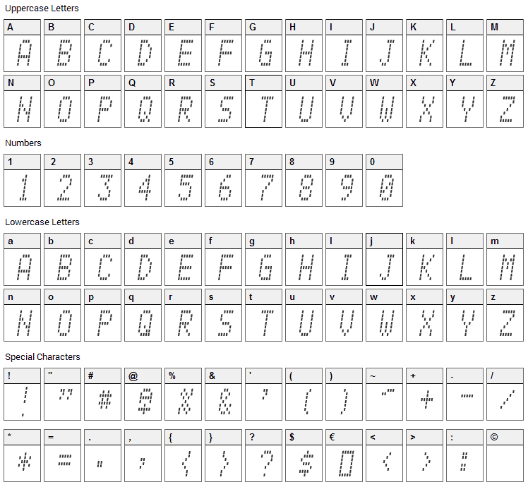 Alpine 7558M Font Character Map