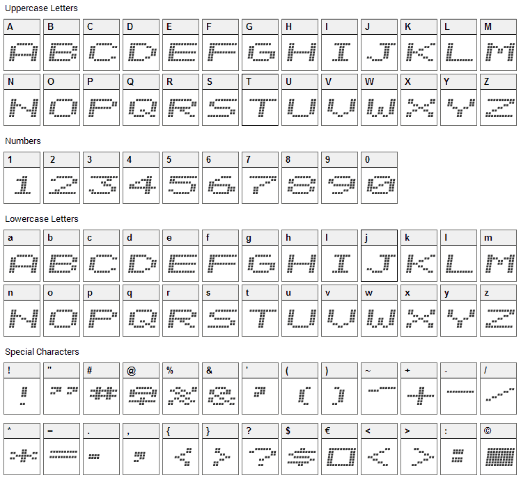 Alpine 7558S Font Character Map