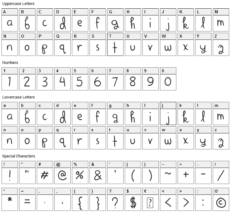 Alright Scrapbooky Font Character Map