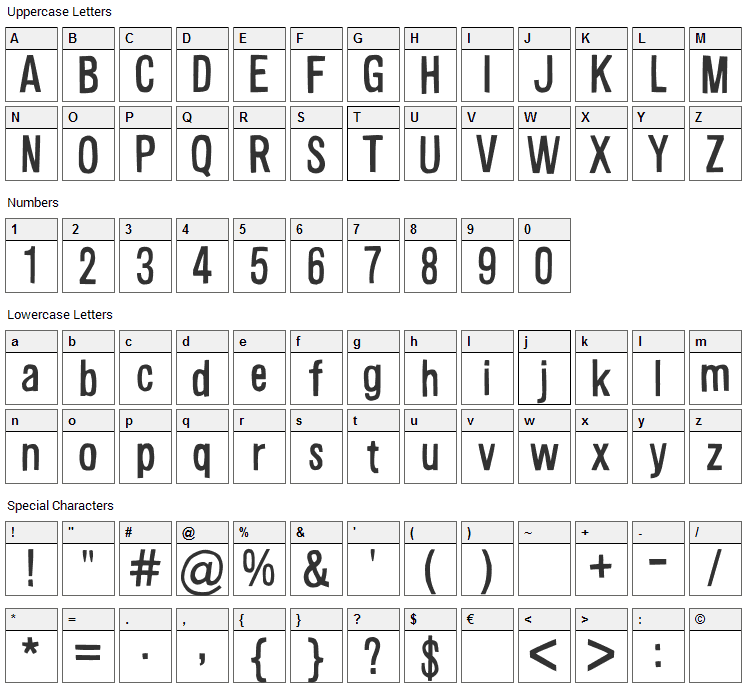 Alsina Font Character Map