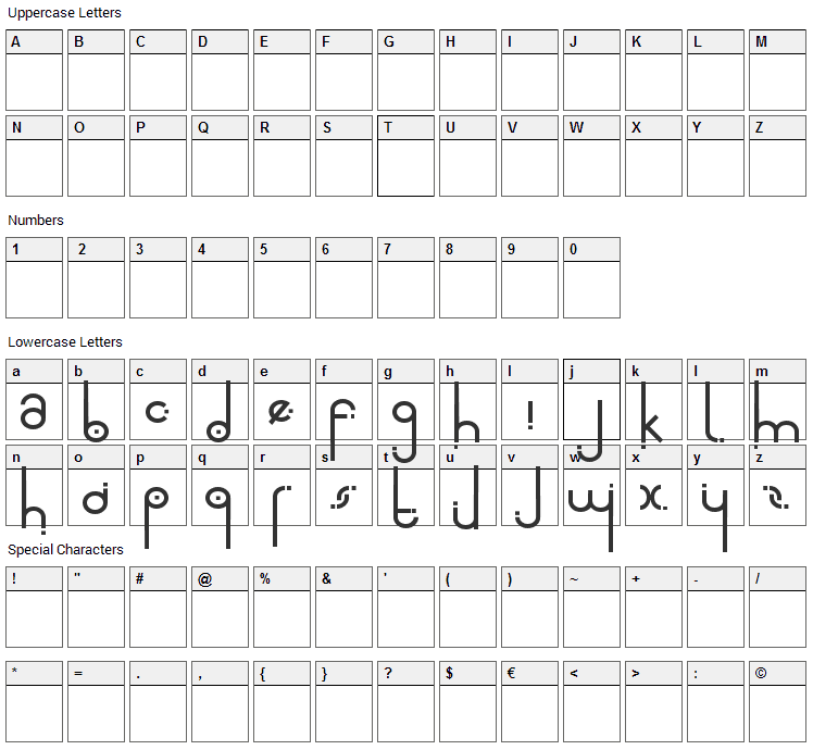 Alta Font Character Map