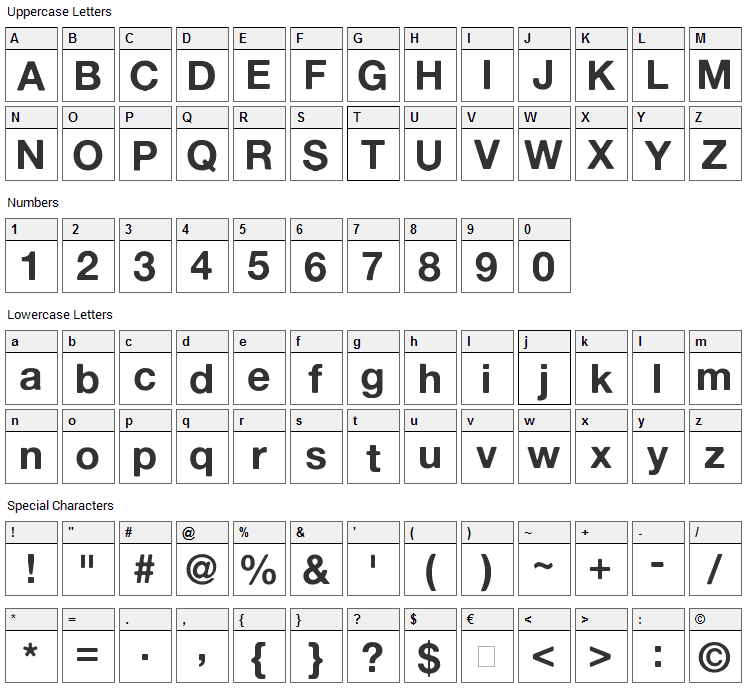 Alte Haas Grotesk Font Character Map