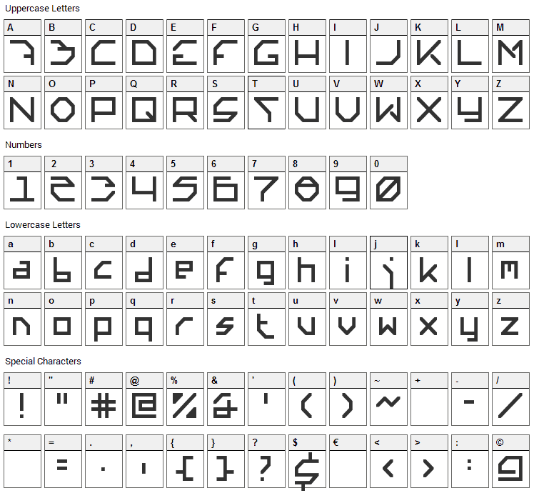 Altera Font Character Map