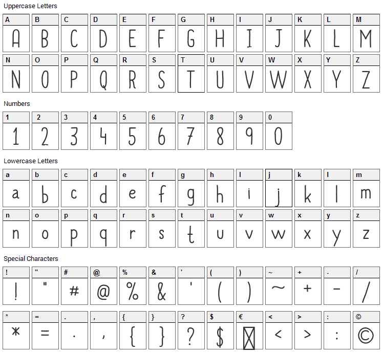 Always Together Font Character Map