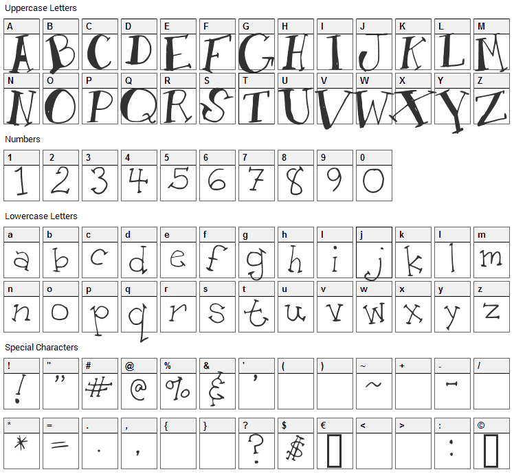 AM Toon Font Character Map