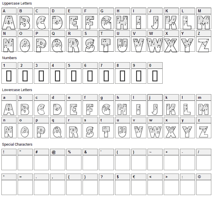 Amadeus Font Character Map