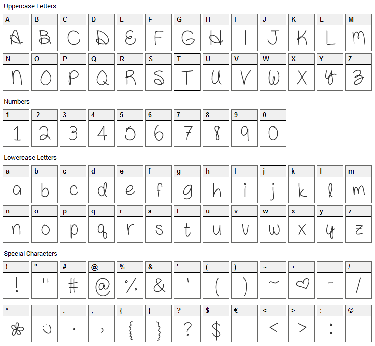 Amanda Rae Font Character Map