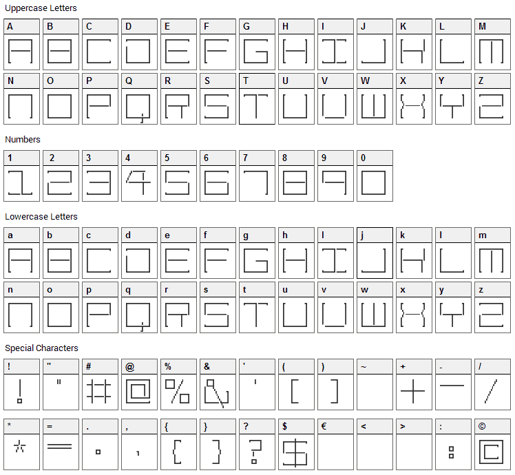 Amaya Technical Font Character Map