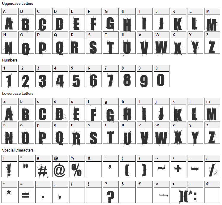 Amaz Mega Grunge One Font Character Map