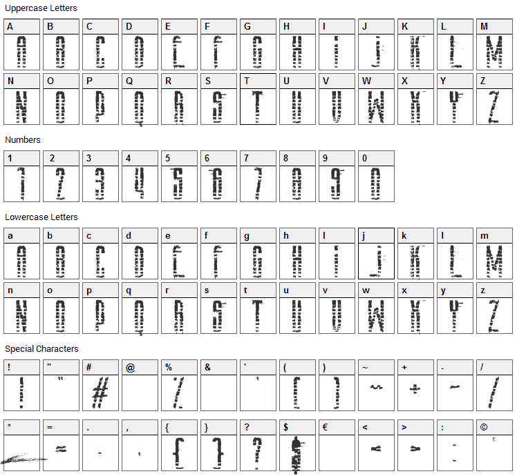 Amaz Stalker Font Character Map